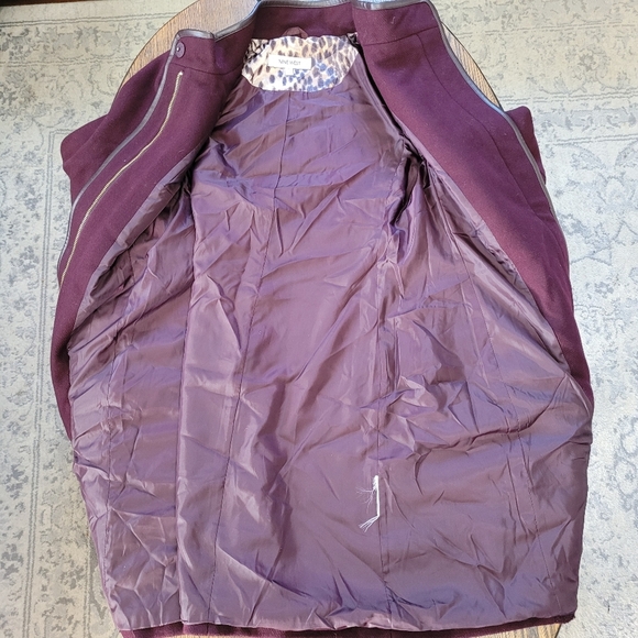 Nine West Faux-Leather Binding Wool-Blend Coat in Wine Color Size Women's Small - Picture 13 of 14